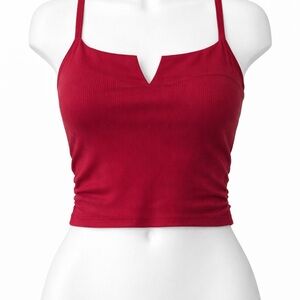 Bozzolo Cherry Red Ribbed Halter Top – Ruched Sides – Size M